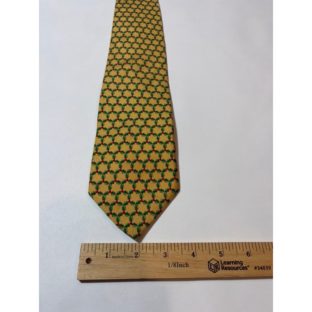 Brooks Brothers Makers Silk Tie Gold Green Geometric Lattice USA Prep - Picture 3 of 6